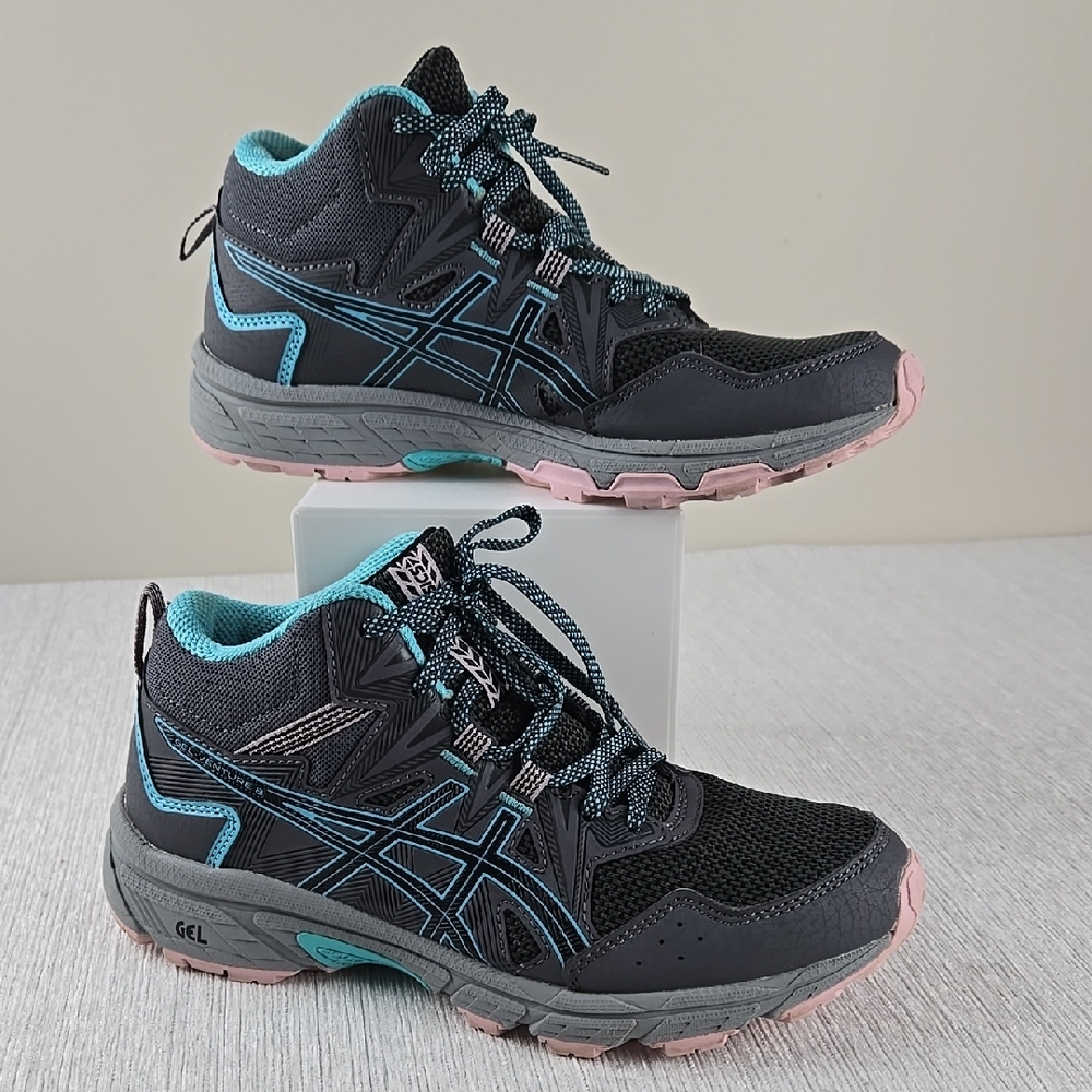 Asics Black and Blue Athletic Shoes with Rugged Design